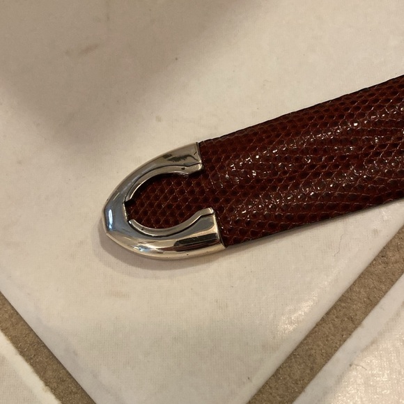Neiman Marcus Genuine Lizard Brown Leather Belt Silver Hardware Buckle 36 Waist - Picture 3 of 7